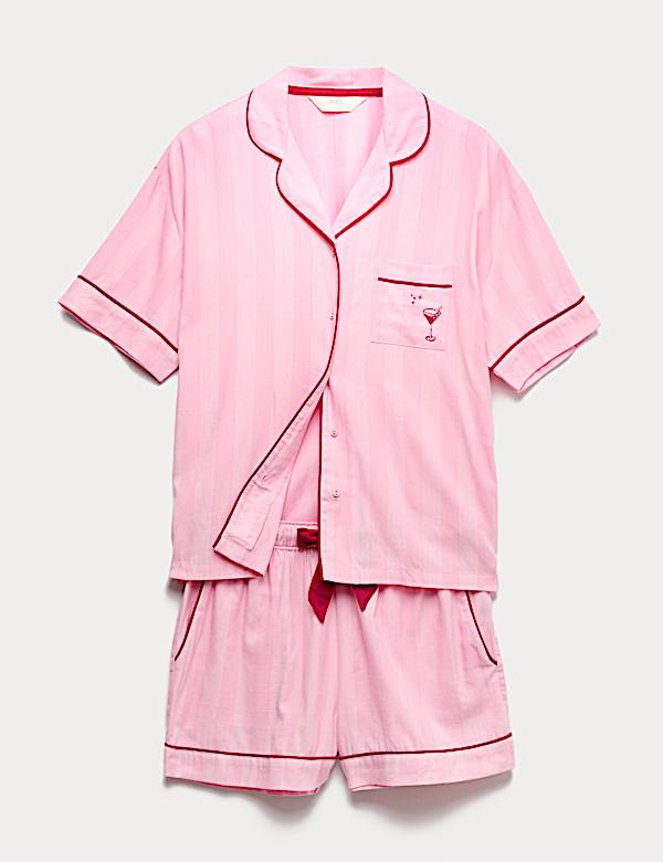 Cotton Blend Herringbone Striped Shortie Set - EE