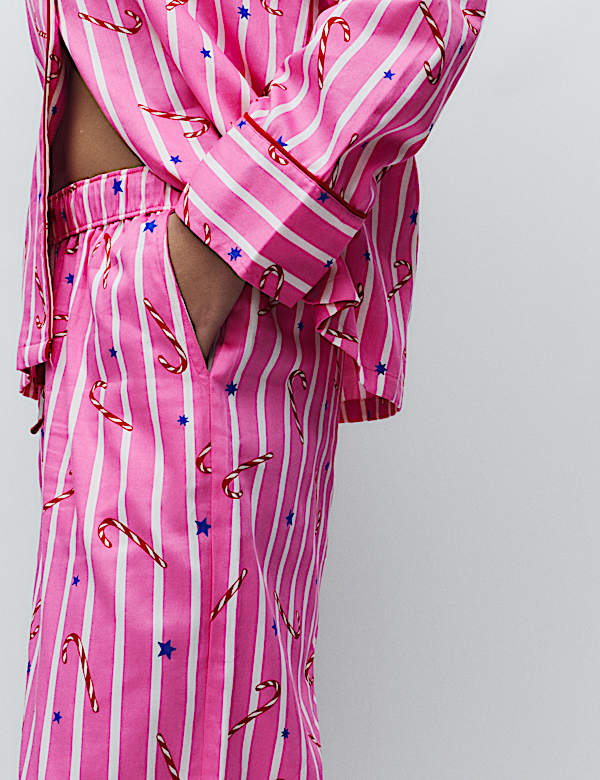 Set Piyama Natal Keluarga Katun Murni Candy Cane - ID