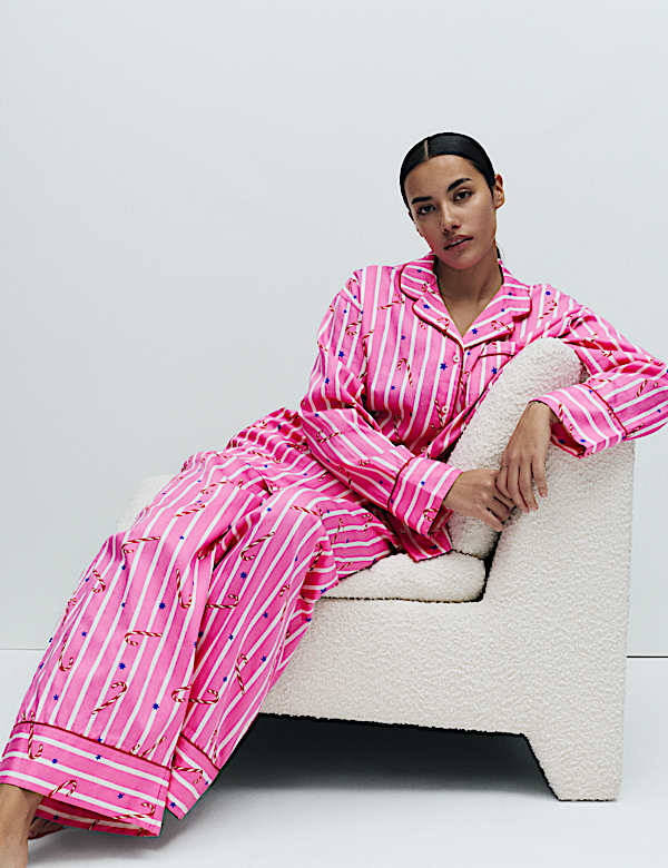 Set Piyama Natal Keluarga Katun Murni Candy Cane - ID