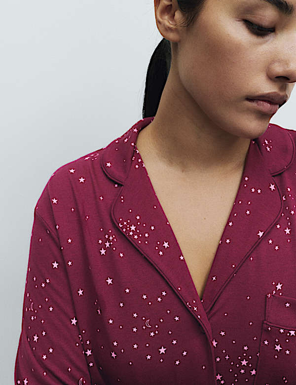 Σετ εμπριμέ πιτζάμες με γιακά από βαμβάκι και modal - GR