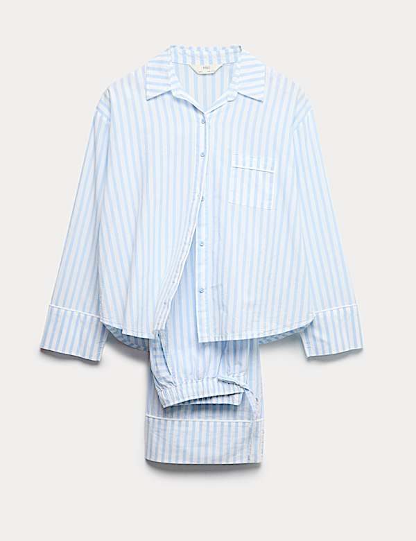 סט פיג'מה מכותנה טהורה עם פסים - IL