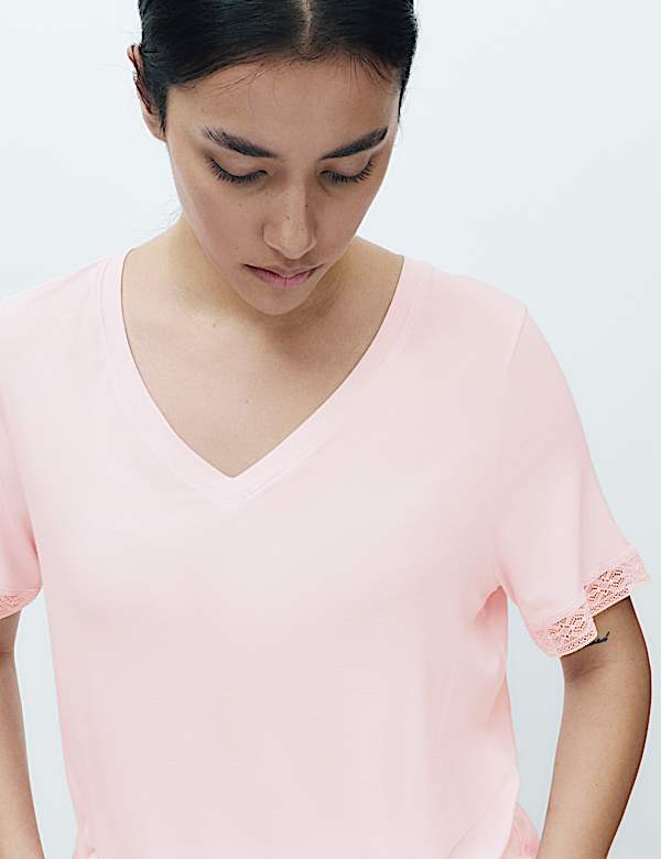 Lace Trim Cuffed Hem Pyjama Set
