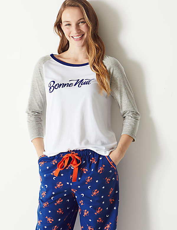‘Bonne Nuit’ Slogan Short Sleeve Pyjama Top