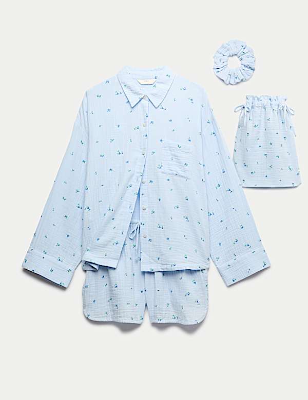 Cadeauset van 4 zuiver katoenen, korte pyjama&rsquo;s met print - NL