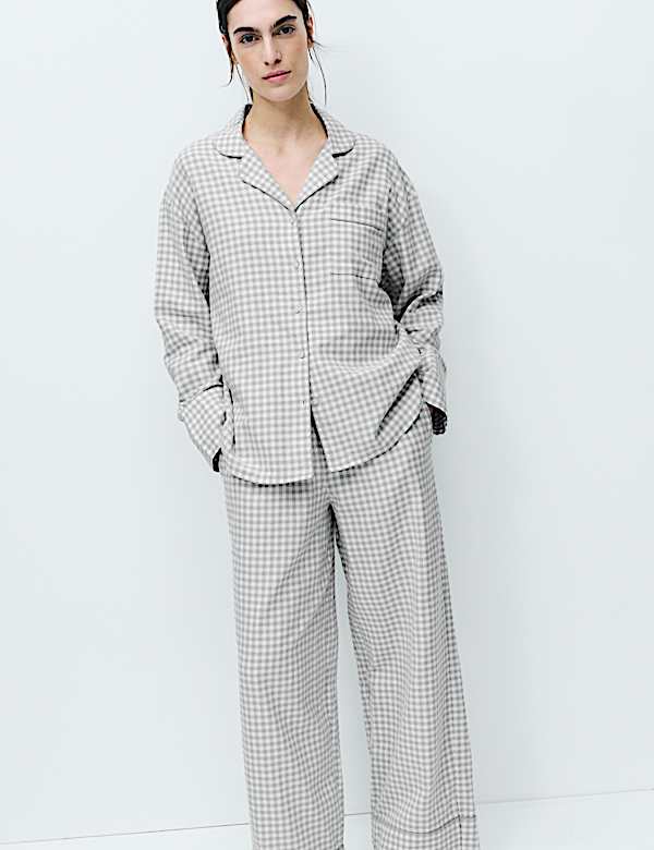 Pure Cotton Gingham Revere Pyjama Set - AT
