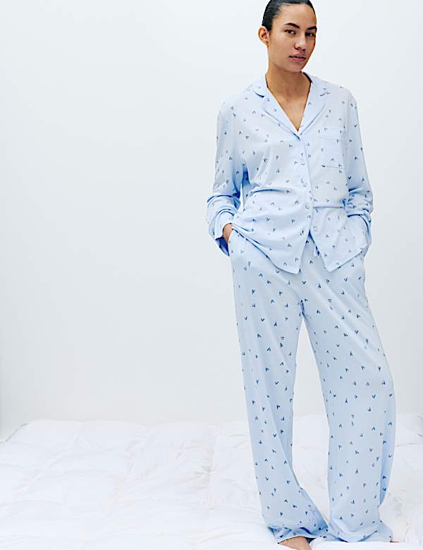 Cotton Modal Printed Revere Pyjama Set - AT