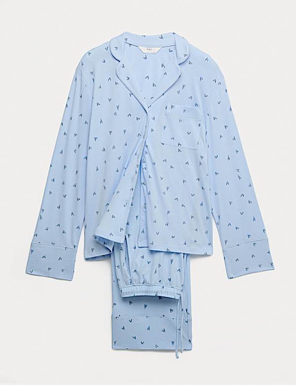 Cotton Modal Printed Revere Pyjama Set - AT