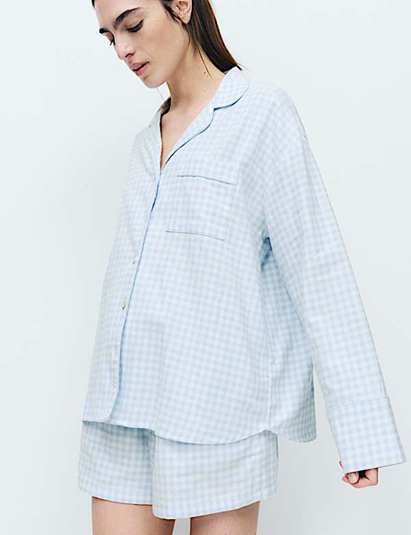 Pure Cotton Gingham Revere Shortie Set - EE