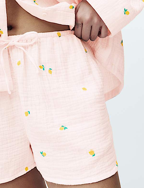 Ensemble shorty en mousseline 100 % coton avec imprim&eacute; - CH