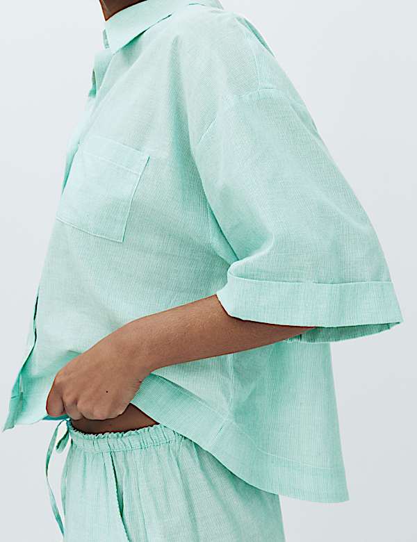 Pure Cotton Striped Shortie Pyjama Set - ID