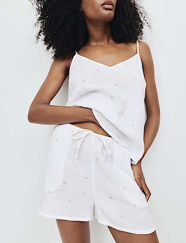 Pure Cotton Muslin Printed Cami Shortie Set - NO
