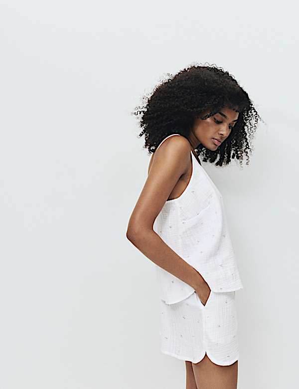 Pure Cotton Muslin Printed Cami Shortie Set - NO
