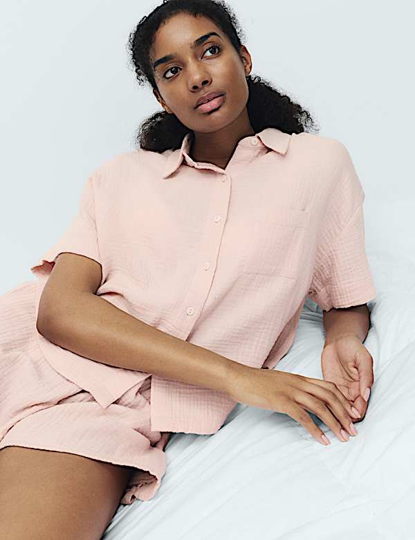 סט פיג'מת מוסלין קצרה מכותנה טהורה - IL