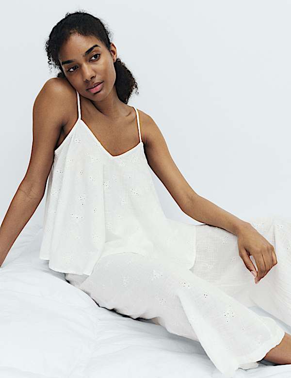 Voile Embroidered Cropped Cami Pyjama Set - PT