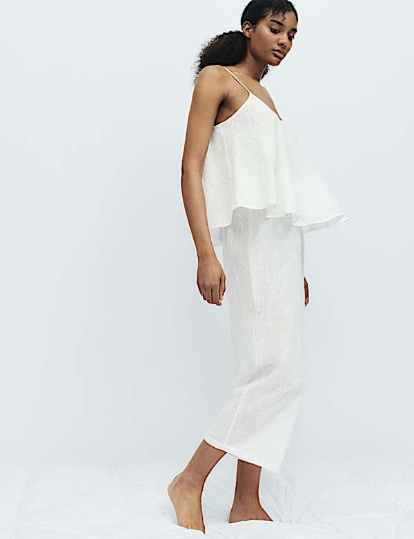 Voile Embroidered Cropped Cami Pyjama Set - PT