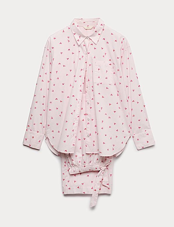 Pure Cotton Heart Print Pyjama Set - ES