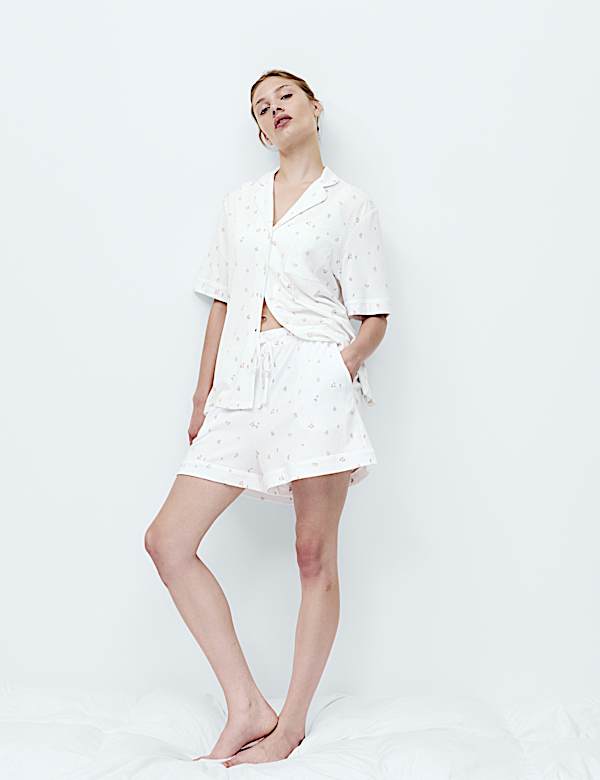 Cotton Modal Ditsy Revere Shortie Set - BN