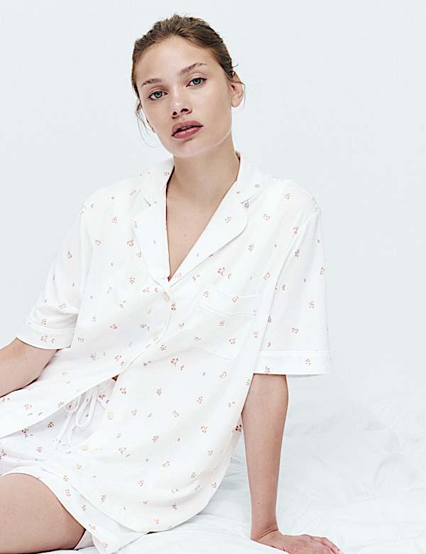 Cotton Modal Ditsy Revere Shortie Set - BN