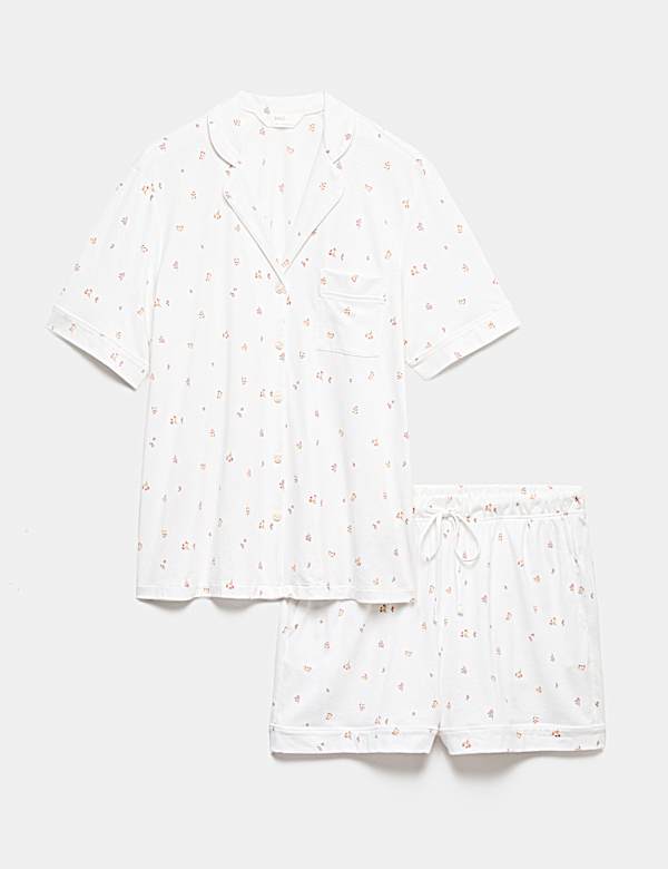 Cotton Modal Ditsy Revere Shortie Set - BN