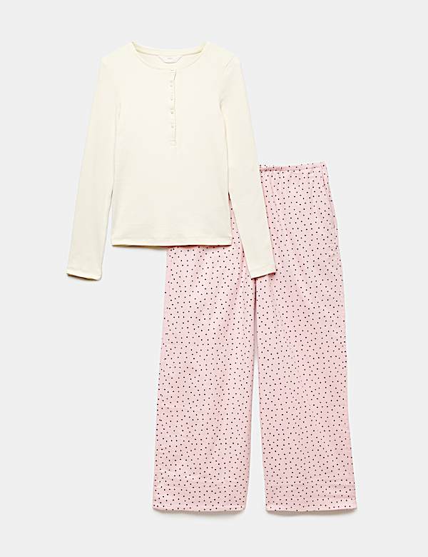 Katoenrijke pyjama met henley-hals en stippen - NL