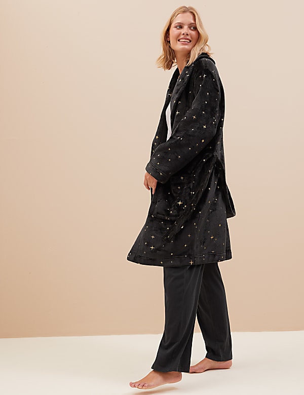 Fleece Star Print Short Dressing Gown