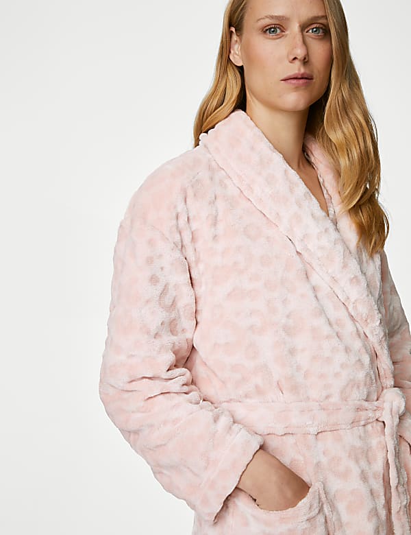 Fleece Leopard Print Long Dressing Gown