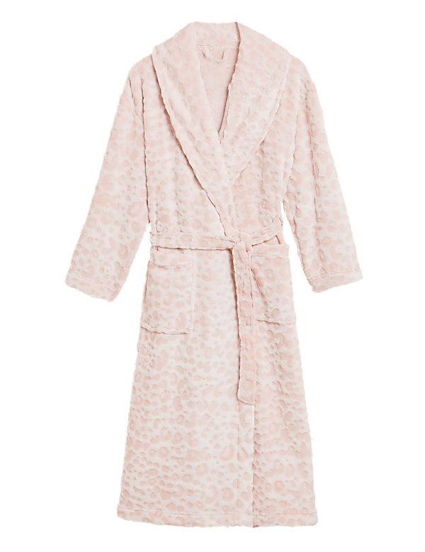Fleece Leopard Print Long Dressing Gown