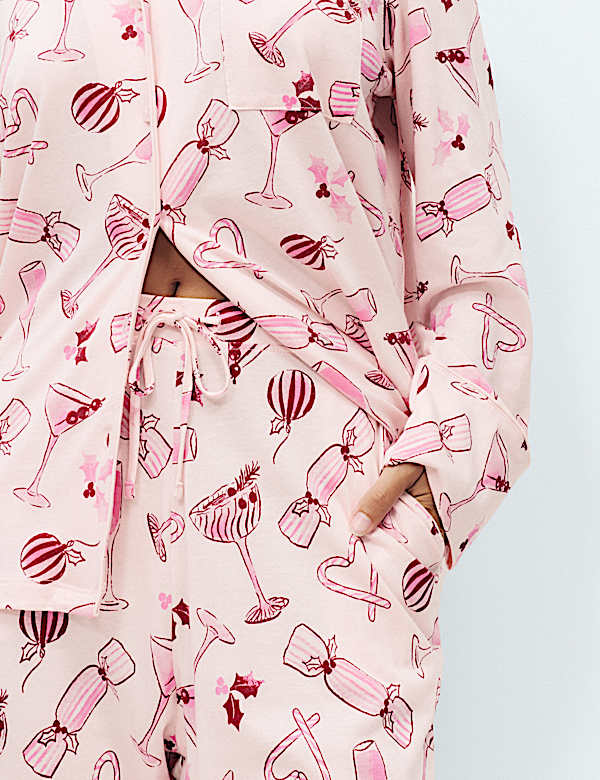 Cotton Modal Printed Revere Long Pyjama Set - US