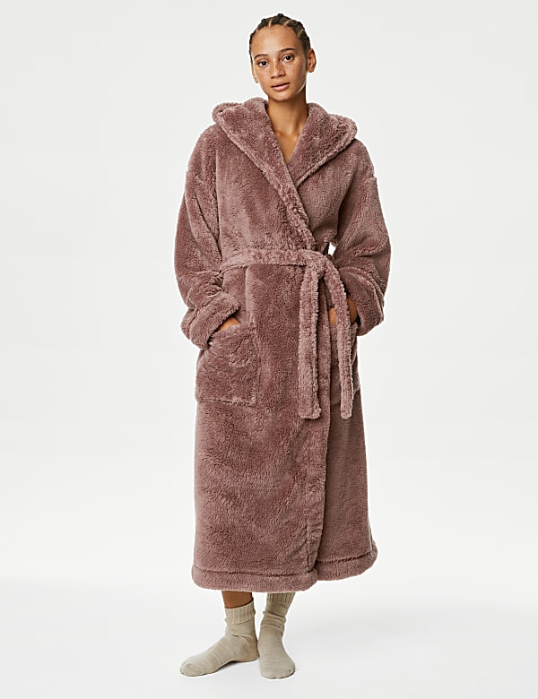 Fleece Hooded Long Dressing Gown - IT