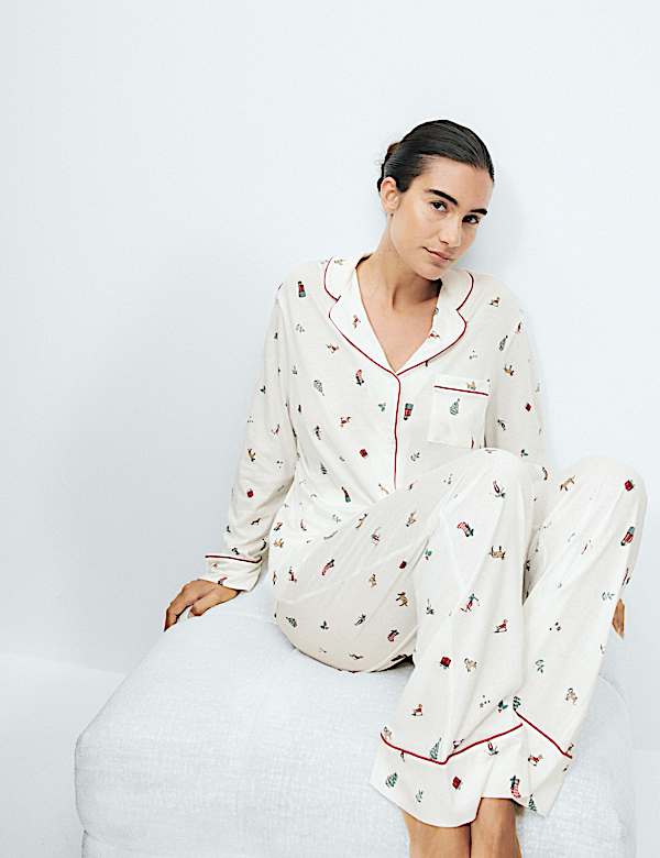 Ensemble pyjama familial 100 % coton modal imprim&eacute; - CH