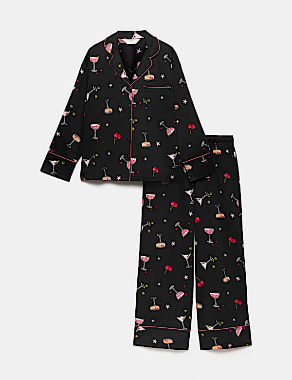 Pure Cotton Sateen Cocktail Print Pyjama Set - CN