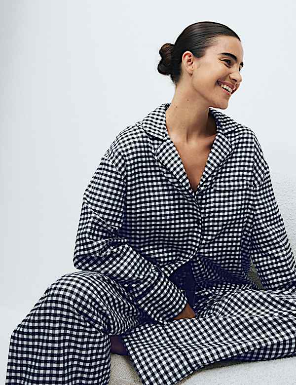 Pure Cotton Gingham Revere Pyjama Set
