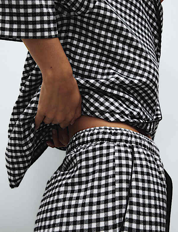 Pure Cotton Gingham Revere Pyjama Set - CN