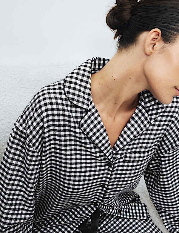 Pure Cotton Gingham Revere Pyjama Set - CN