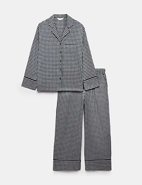 Pure Cotton Gingham Revere Pyjama Set - CN