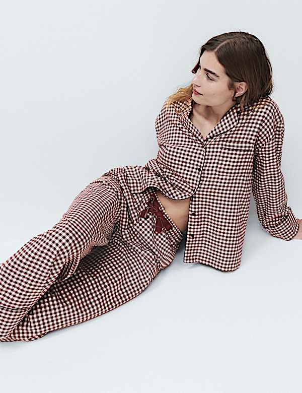 Pure Cotton Gingham Revere Pyjama Set
