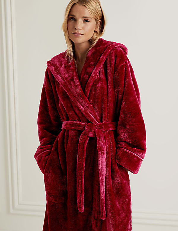 Fleece Hooded Long Dressing Gown - BH