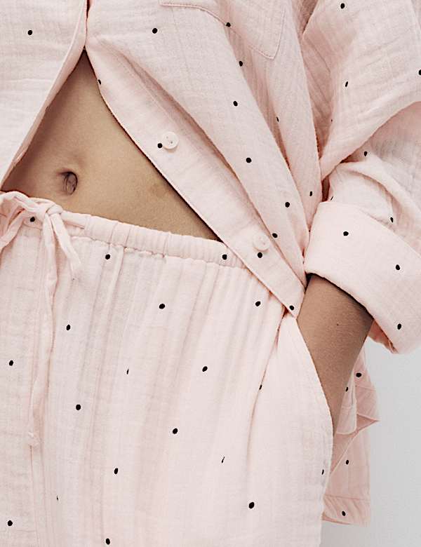 Pure Cotton Muslin Spot Print Long Pyjama Set - AU