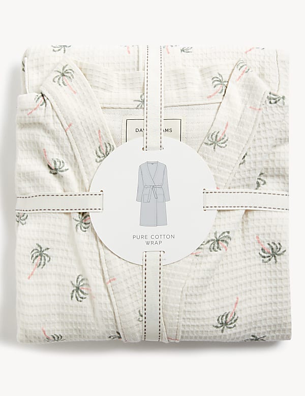 Pure Cotton Waffle Palm Print Dressing Gown