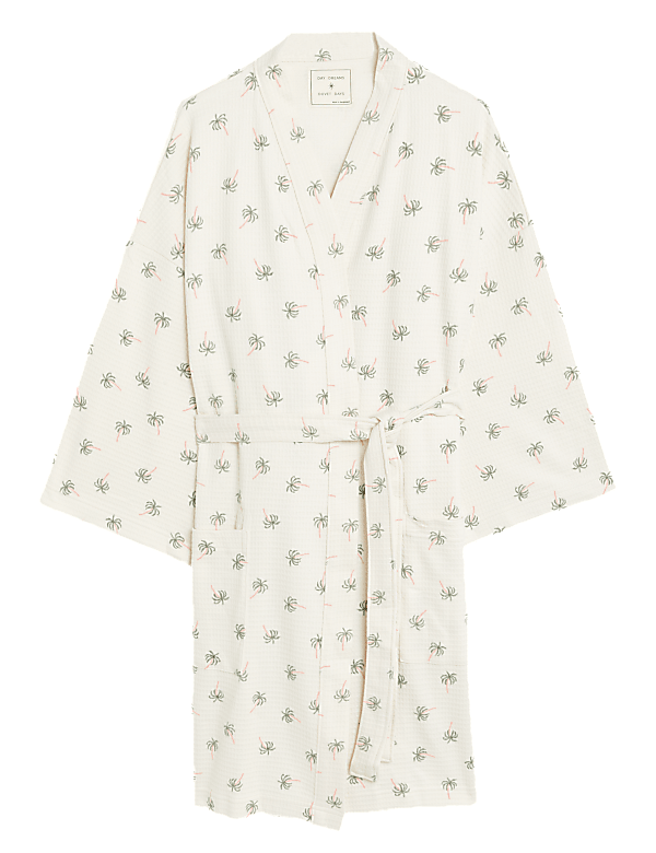 Pure Cotton Waffle Palm Print Dressing Gown