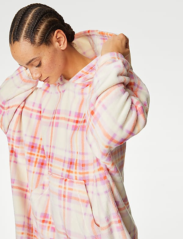 Fleece Checked Oversized Hoodie