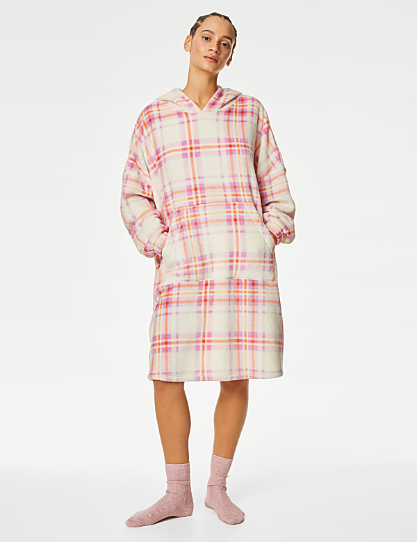 Fleece Checked Oversized Hoodie - NL