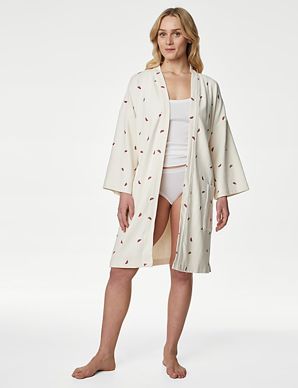 Pure Cotton Waffle Printed Dressing Gown - CN
