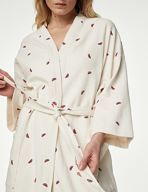 Pure Cotton Waffle Printed Dressing Gown