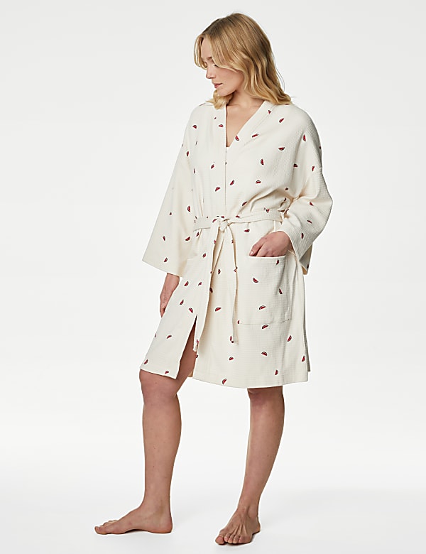 Pure Cotton Waffle Printed Dressing Gown