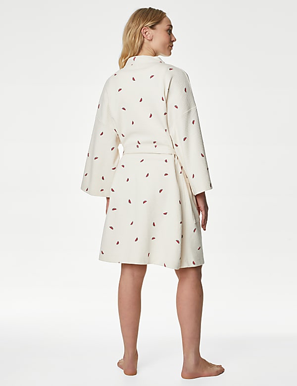 Pure Cotton Waffle Printed Dressing Gown
