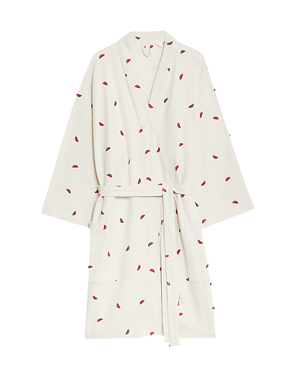 Pure Cotton Waffle Printed Dressing Gown