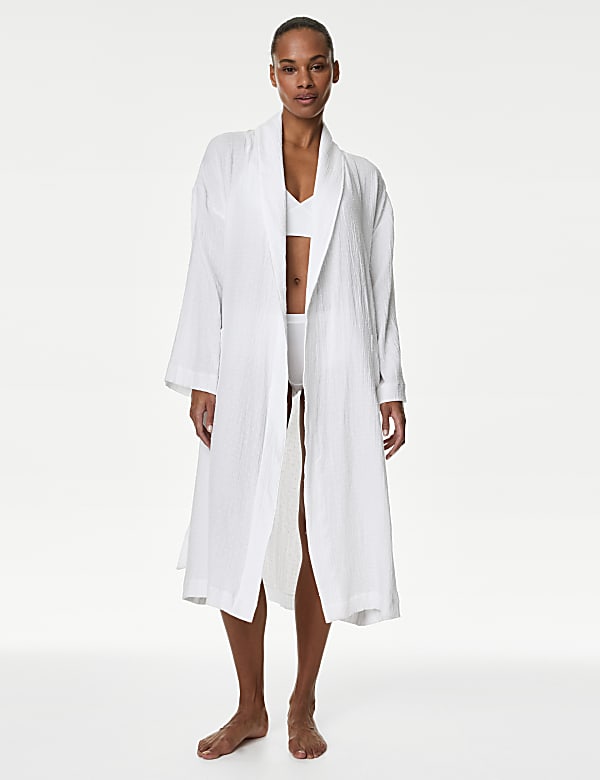 Pure Cotton Textured Dressing Gown - BN