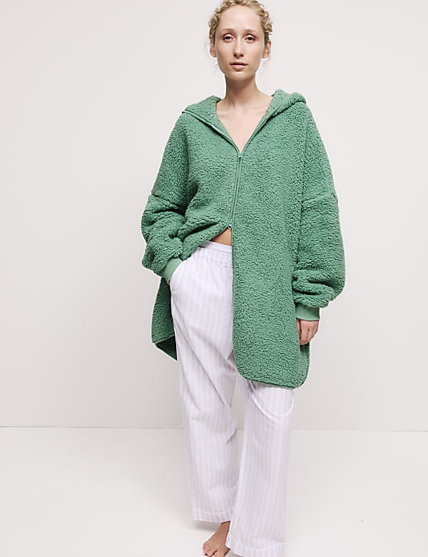 Teddy Fleece Hooded Lounge Cardigan - DE