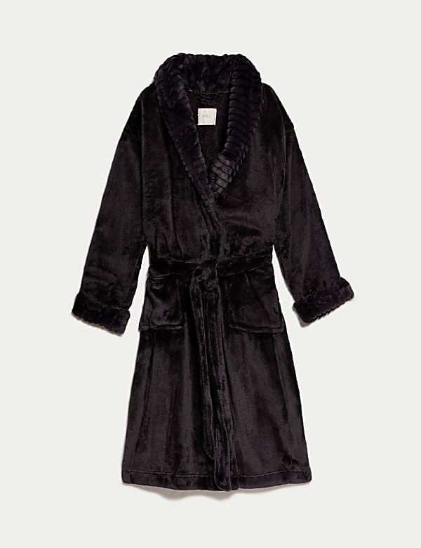 Black fluffy dressing gown hotsell
